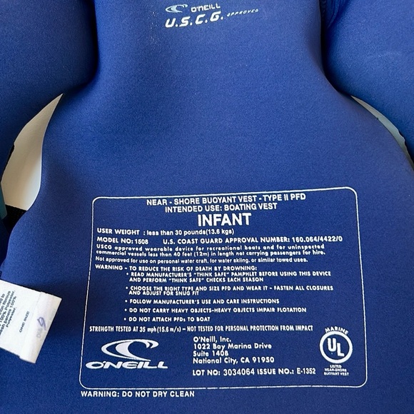 O'Neill USCG Approved Infant Life Vest/ Boating Vest - Picture 3 of 5